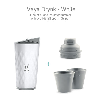 Drynk 350 ml 3 in 1 Vacuum Insulated Stainless Steel Gulper and Sipper Water Bottle (Tumbler+Sipper+Gulper) with 2 Cups, Thermos Flask