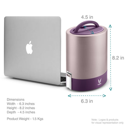 Tyffyn Jumbo Copper-Finished Stainless Steel Lunch Box Without Bagmat, 1300 ml, 4 Containers