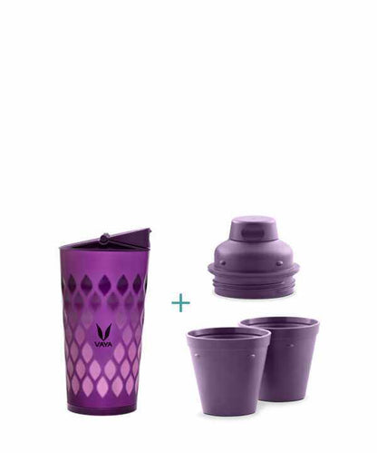 Drynk 350 ml 3 in 1 Vacuum Insulated Stainless Steel Gulper and Sipper Water Bottle (Tumbler+Sipper+Gulper) with 2 Cups, Thermos Flask