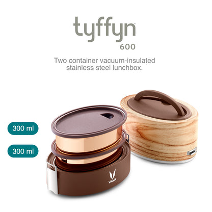 Tyffyn Copper-Finished Stainless Steel Lunch Box, 600 ml, 2 Containers