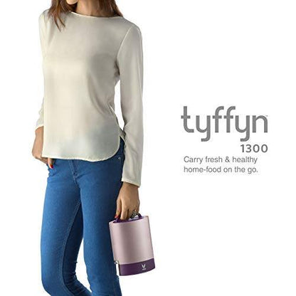 Tyffyn Jumbo Black Polished Stainless Steel Lunch Box Without Bagmat, 1300 ml, 4 Containers, Black